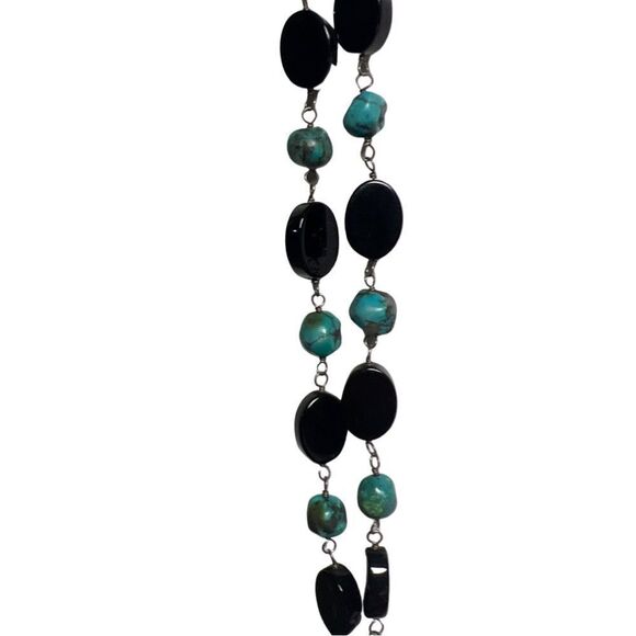 Authentic Lucas Lameth 925 Silver Natural Turquoise & Black Onyx Necklace - Picture 9 of 13